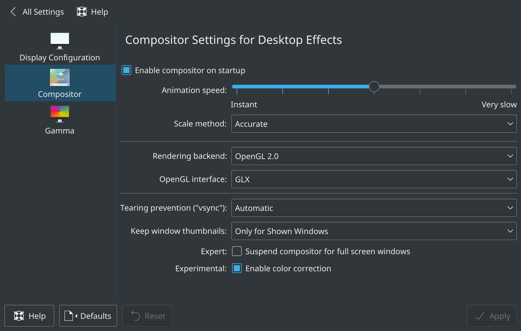 KDE System Settings Color Correction